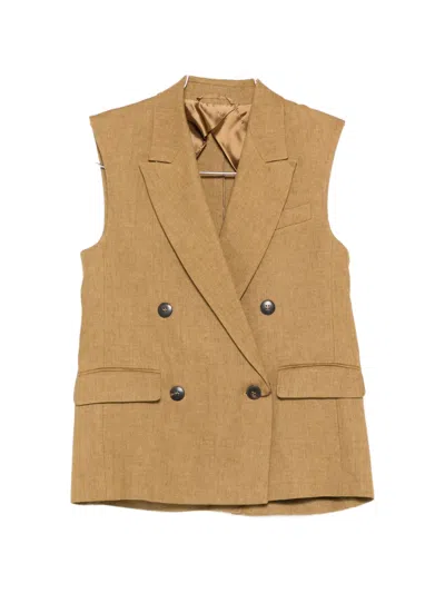 Max Mara Double-breasted Sleeveless Gilet In Neutral