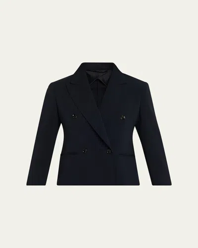 Max Mara Double-breasted Stretch Wool Crop Jacket In Blue
