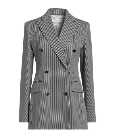 Max Mara Double-breasted Striped Suit Jacket In Gray