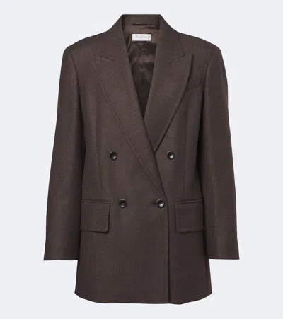 Max Mara Pulvino Virgin Wool-twill Double-breasted Blazer In Brown