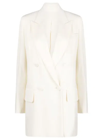 Max Mara Double-breasted Virgin Wool Blazer In White