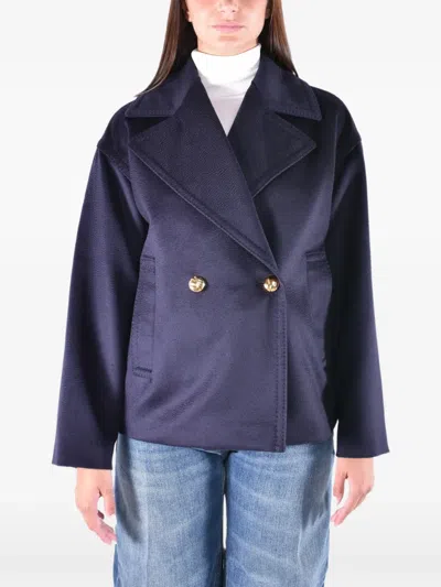 Max Mara Double-breasted Virgin Wool Coat In Purple