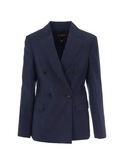 Max Mara Double-breasted Virgin-wool Blazer In Blue