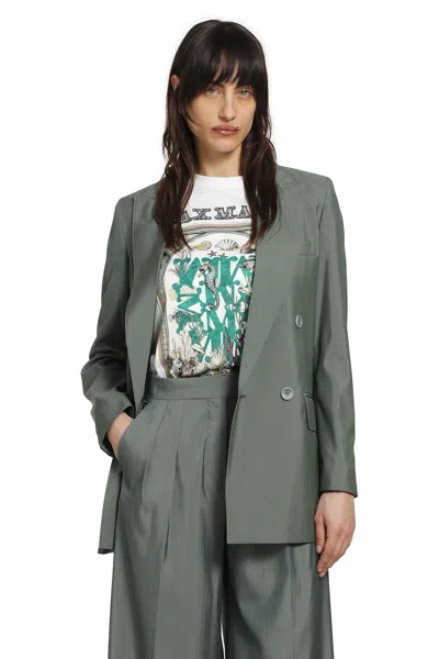 Max Mara Maxmara Mxmalbata Double Breasted Wool And Silk Blazer In Blue