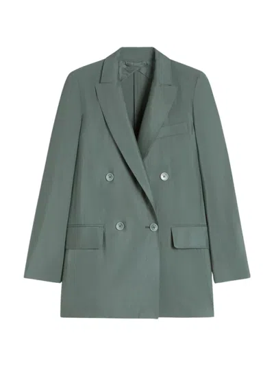 Max Mara Double-breasted Linen Blazer With Pointed Lapels In Green