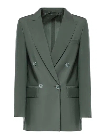 Max Mara Double-breasted Wool And Silk Blazer In Green