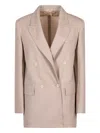 Max Mara Double-breasted Wool Blend Blazer In Gold