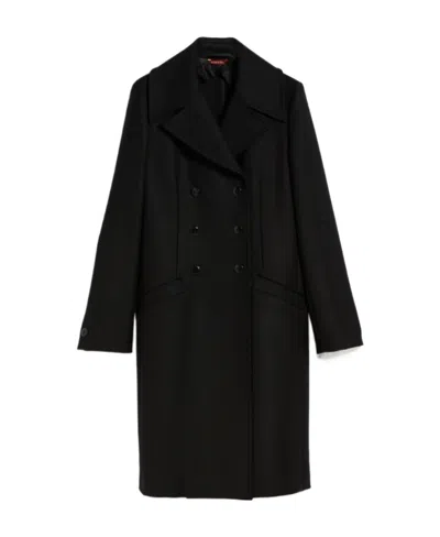 Max Mara Double-breasted Wool Blend Coat In Black