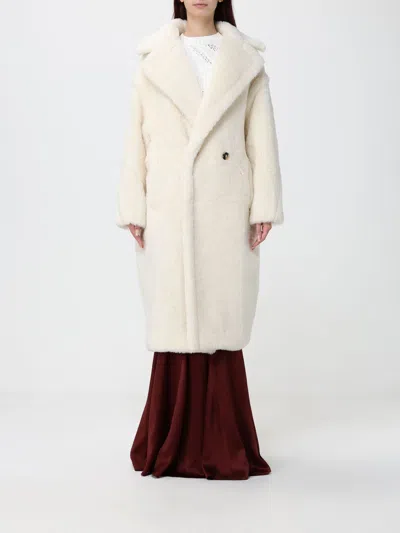 Max Mara Double-breasted Wool Blend Teddy Coat With Dropped Shoulders In White