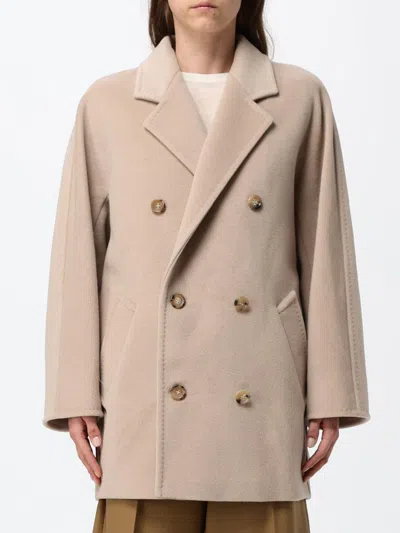 Max Mara Double-breasted Wool Caban Coat With Relaxed Fit And Lapel Collar In Neutral