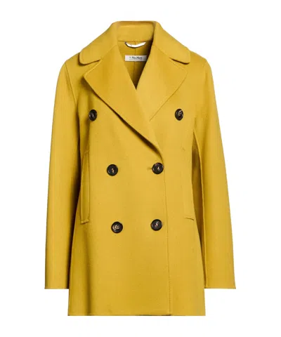 Max Mara Double-breasted Wool Coat In Yellow
