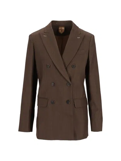Max Mara Double-breasted Wool Gabardine Blazer In Brown