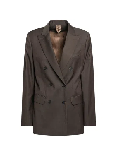 Max Mara Double Breasted Tailored Jacket Front Pockets In Brown