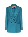 Max Mara Turquoise Wool-blend Double-breasted Jacket In Blue
