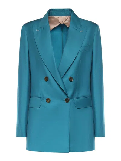 Max Mara Double-breasted Wool Mohair And Silk Blazer In Blue