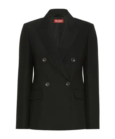Max Mara Double-breasted Wool Twill Suit Jacket In Black