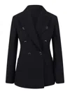 Max Mara Double-breasted Wool-blend Seersucker Blazer In Blue