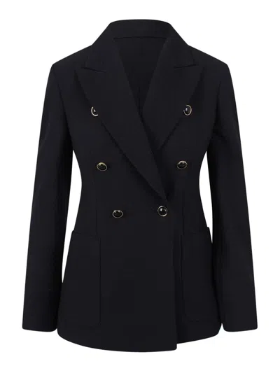 Max Mara Double-breasted Wool-blend Seersucker Blazer In Blue