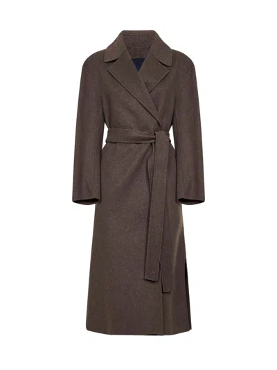 Max Mara Double-faced Virgin Wool Wrap Coat In Brown