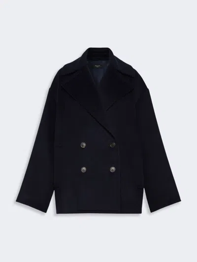 Max Mara Double-sided Wool Double-breasted Pea Coat In Navy