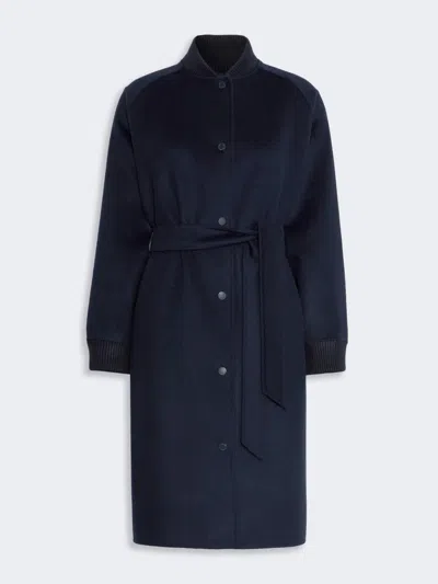 Max Mara Double-sided Wool Drap Coat In Navy