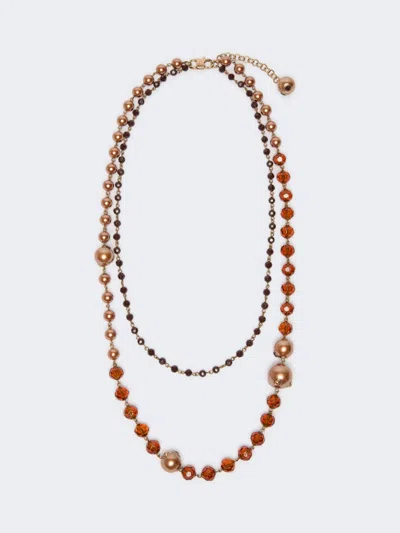 Max Mara Double-strand Necklace With Large And Small Beads In Gold
