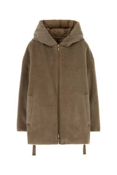 Max Mara Dove Grey Alpaca Blend Reversible Olivia Down Jacket In Brown