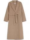 Max Mara Dove Grey Long Coat With Belted Waist And Classic Lapel In Brown