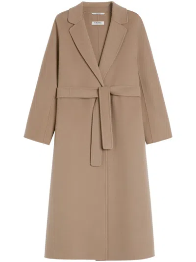 MAX MARA MAX MARA DOVE GREY LONG COAT WITH BELTED WAIST AND CLASSIC LAPEL