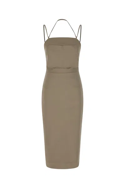 Max Mara Dove Grey Stretch Cotton Workwear Dress In 005