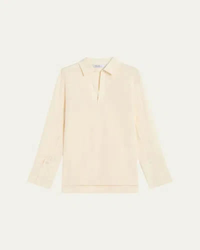 Max Mara Dover Silk Stretch Collared Shirt In White