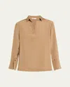Max Mara Dover Silk Stretch Collared Top In Brown