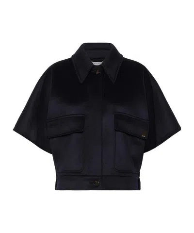 Max Mara Draped Boxy Cape In Midnight Blue