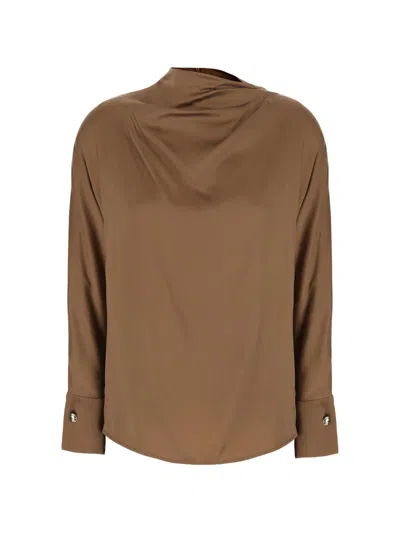 Max Mara Draped Button-cuff Blouse In Animal Print