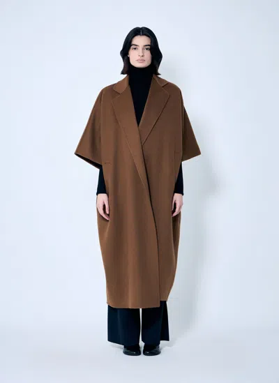 Max Mara Draped Cape Coat In Brown