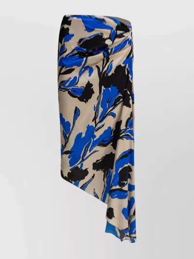 Max Mara Draped Floral Ruched Asymmetric Hem Skirts In Blue