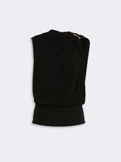 Max Mara Draped Fluid Jersey Top In Black