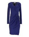 Max Mara Draped Long Sleeve Dress In Blue Silk In Blue