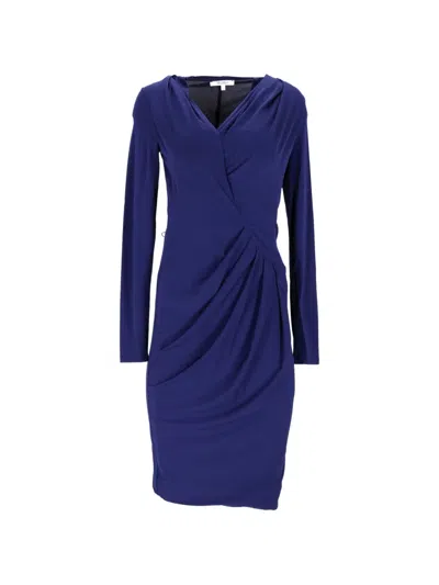 Pre-owned Max Mara Draped Long-sleeves Midi Dress In Blue