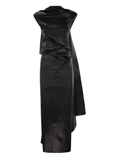 Max Mara Draped Midi Dress In Black