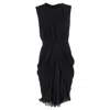 Max Mara Draped Midi Sleeveless Dress In Black Silk In Black