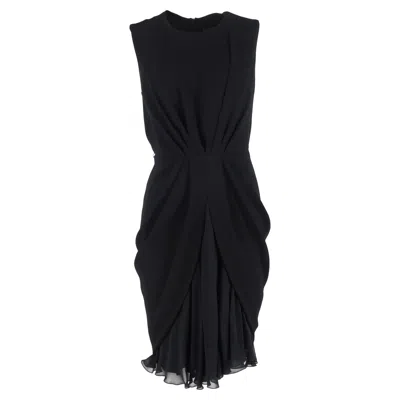 Max Mara Draped Midi Sleeveless Dress In Black Silk