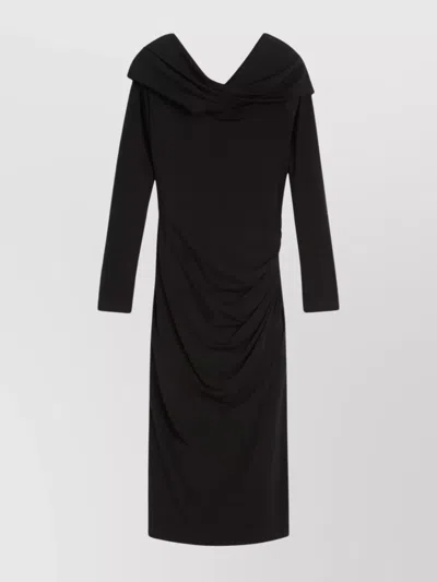 Max Mara Draped Off-shoulder Midi Dress Slit In Black
