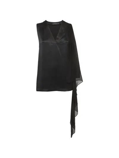 Pre-owned Max Mara Draped Satin Top In Black