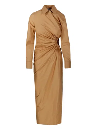 Max Mara Draped Shirt Dress In Brown