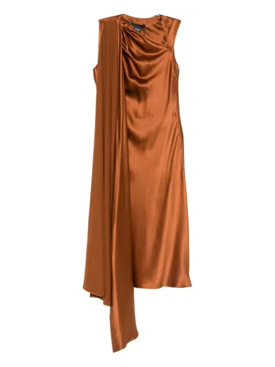 Max Mara Draped Silk Midi Dress In Brown