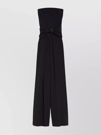 Max Mara Draped Waist Jumpsuit Wide-leg Pants In Black