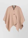 Max Mara Draped Wool Cape Embroidered Brooch In Brown