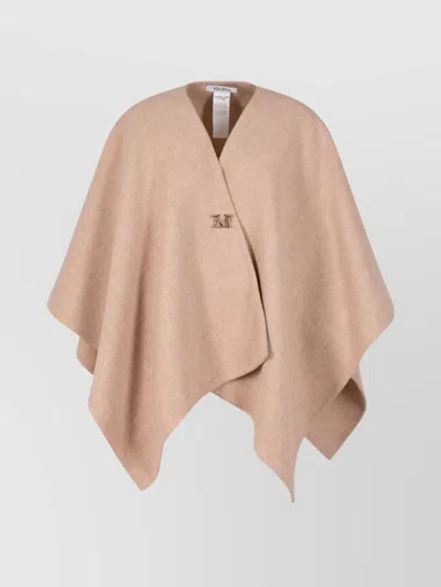 Max Mara Draped Wool Cape Embroidered Brooch In Brown