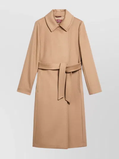 MAX MARA DRAPED WOOL COAT WITH BELT AND POCKETS